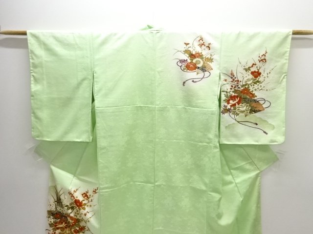  扇に牡丹・枝梅模様刺繍訪問着